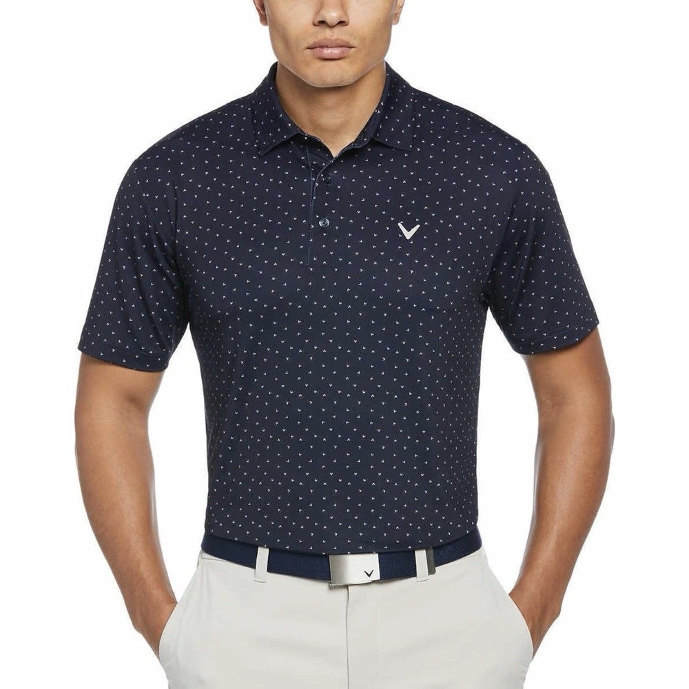 Callaway Golf Polo Mens‎ Large Blue All Over Print Opti-Dri Performance Stretch